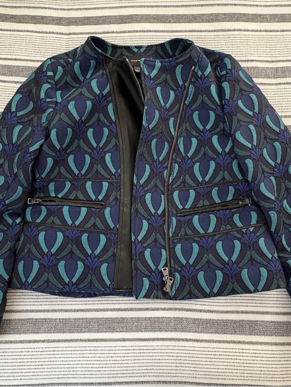 Club Monaco Navy and Teal Quilted Crop Jacket